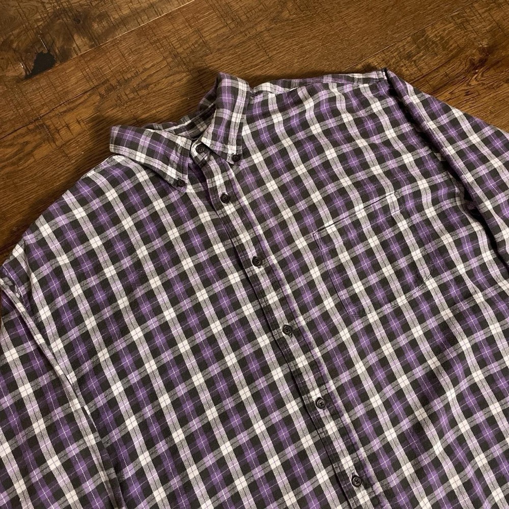 St. Johns Bay Button Up Shirt Mens XL Purple Plaid Grunge Flannel Long Sleeve